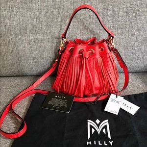 Milly Essex fringe bucket bag